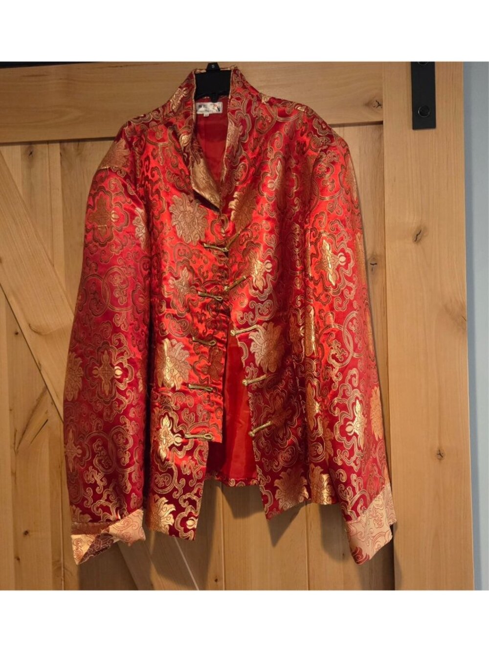 Blossom Plum Women Sz XXL 52 Red Gold Oriental Chinese Embroidered Jacket Satin